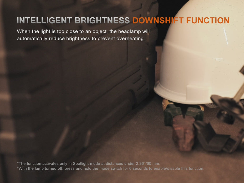 Video displaying the Fenix HM61R V3.0 brightness downshift function with text about the feature