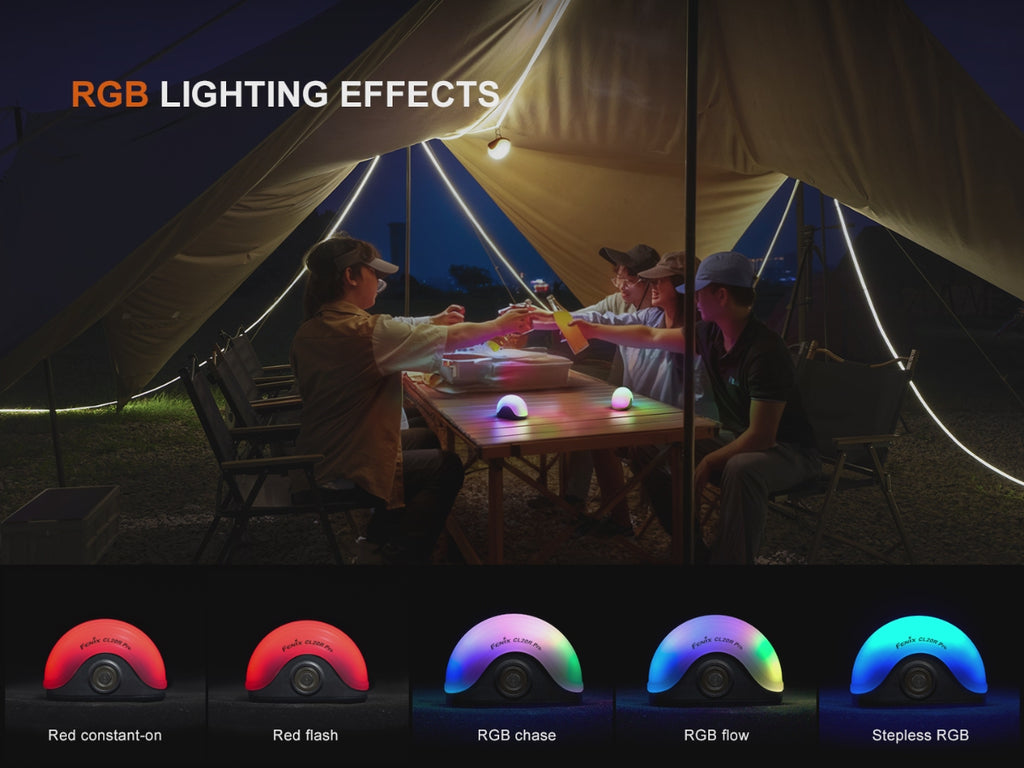 GIF of the Fenix CL20R Pro Rechargeable Lantern to show the different rgb lighting effects