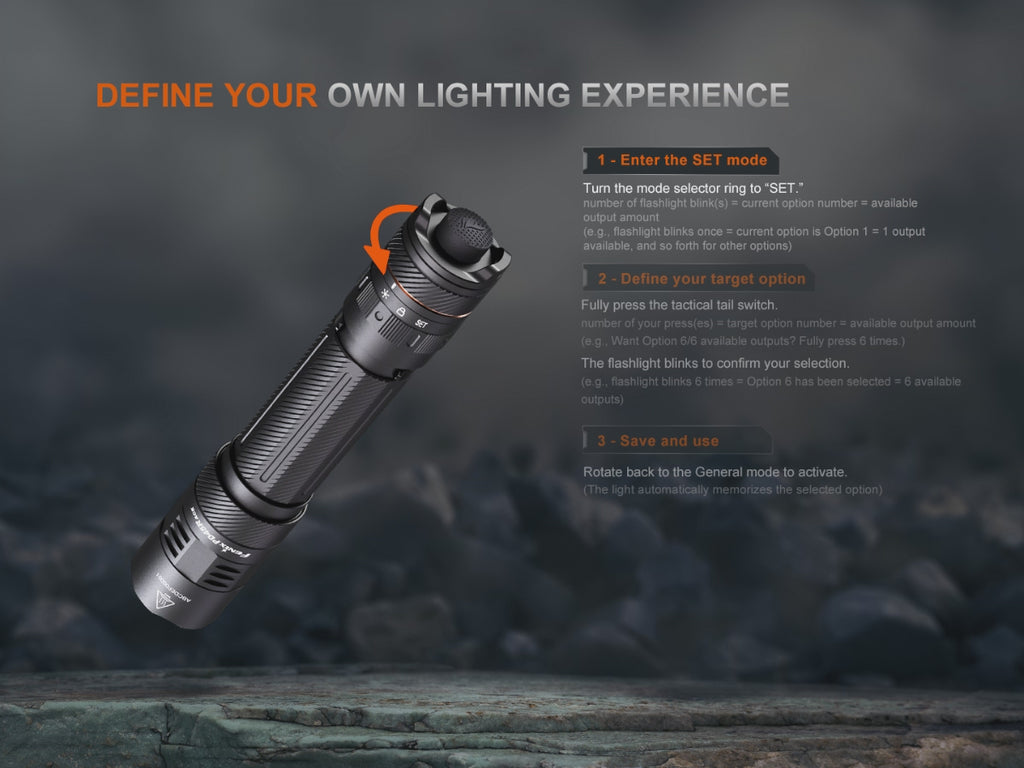 fenix pd45r ace flashlight how choose preset option