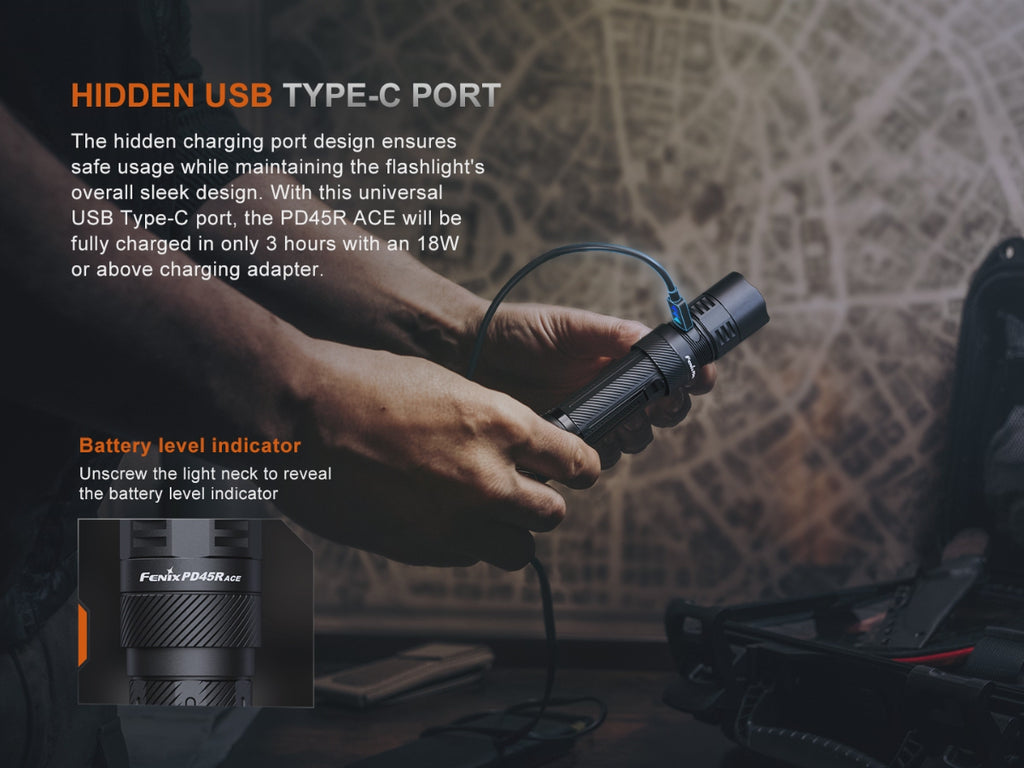 hidden usbc charging port fenix pd45r ace flashlight